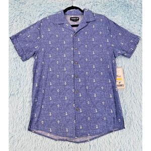 Trunks Men's Shirt – Size M – Blue – Short Sleeve – Anchor Print – 100% Cotton